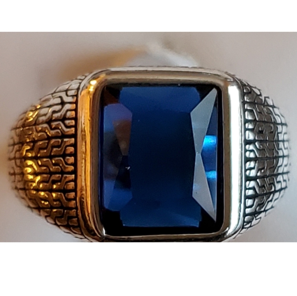 Genuine 4ct Multi-faceted Blue Sapphire Ring Size 10 - Picture 1 of 8